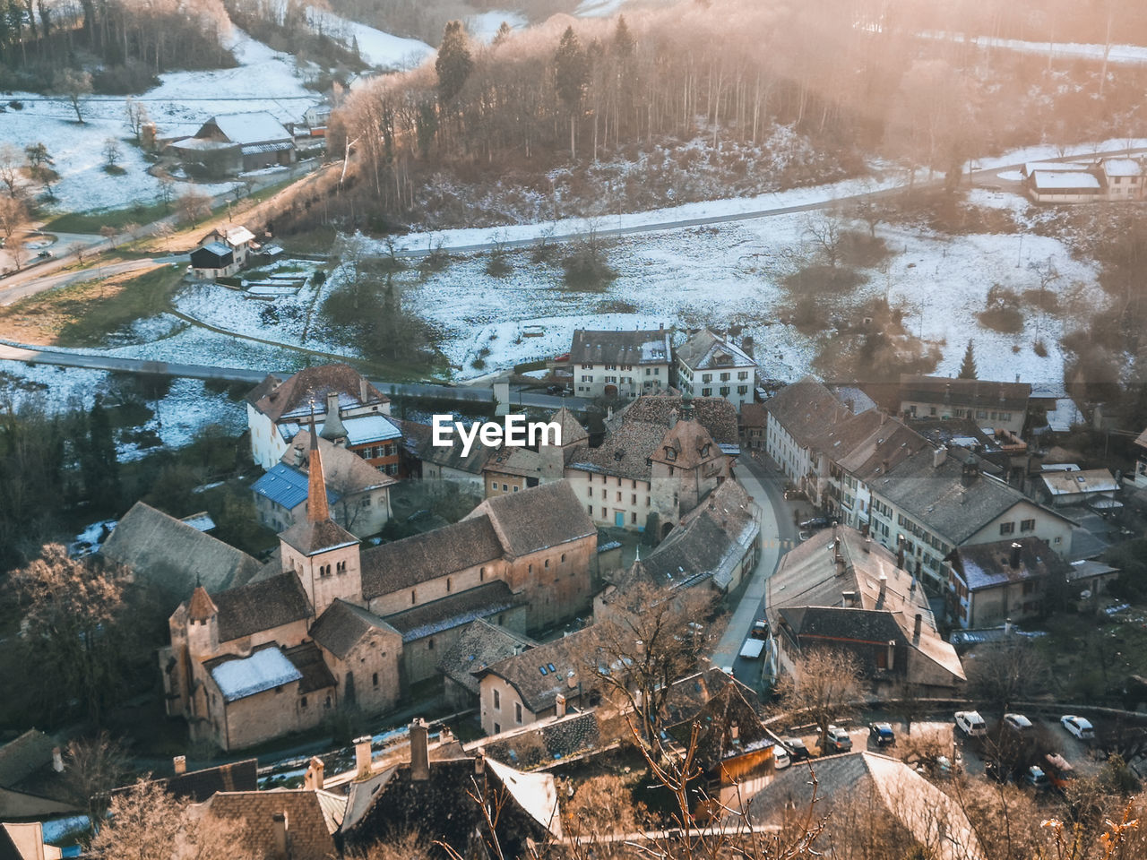 View from above of romaimôtier, switzerland