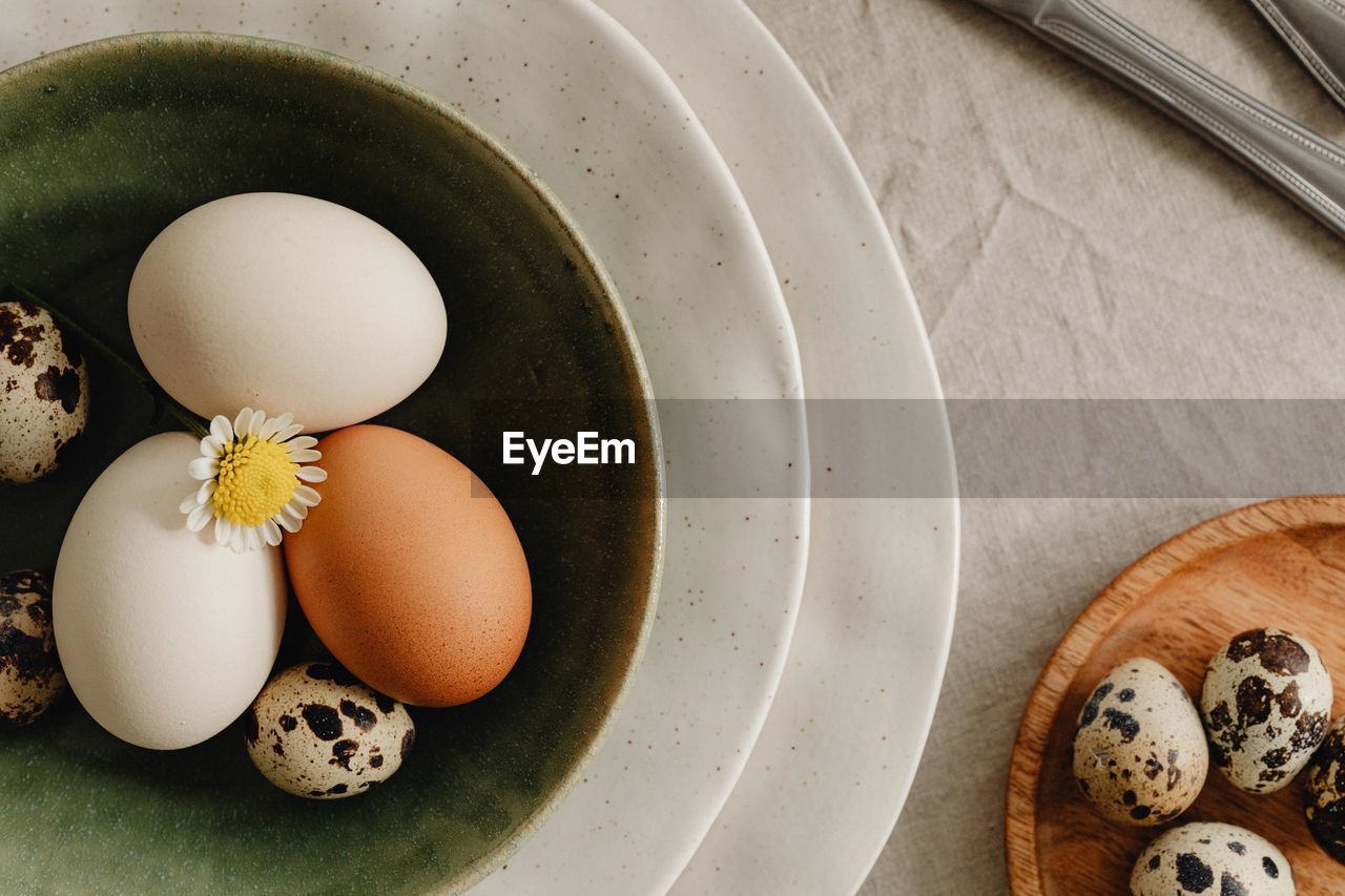 directly above shot of food in plate on table