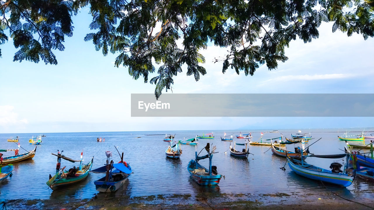 water, nautical vessel, transportation, mode of transportation, sea, nature, sky, moored, tree, boat, beach, vehicle, travel, land, scenics - nature, boating, plant, beauty in nature, day, tranquility, travel destinations, cloud, outdoors, no people, watercraft, body of water, tranquil scene, canoe, idyllic, horizon over water, tourism, shore, holiday, ship, tropical climate, trip, vacation, blue, reflection, rowboat