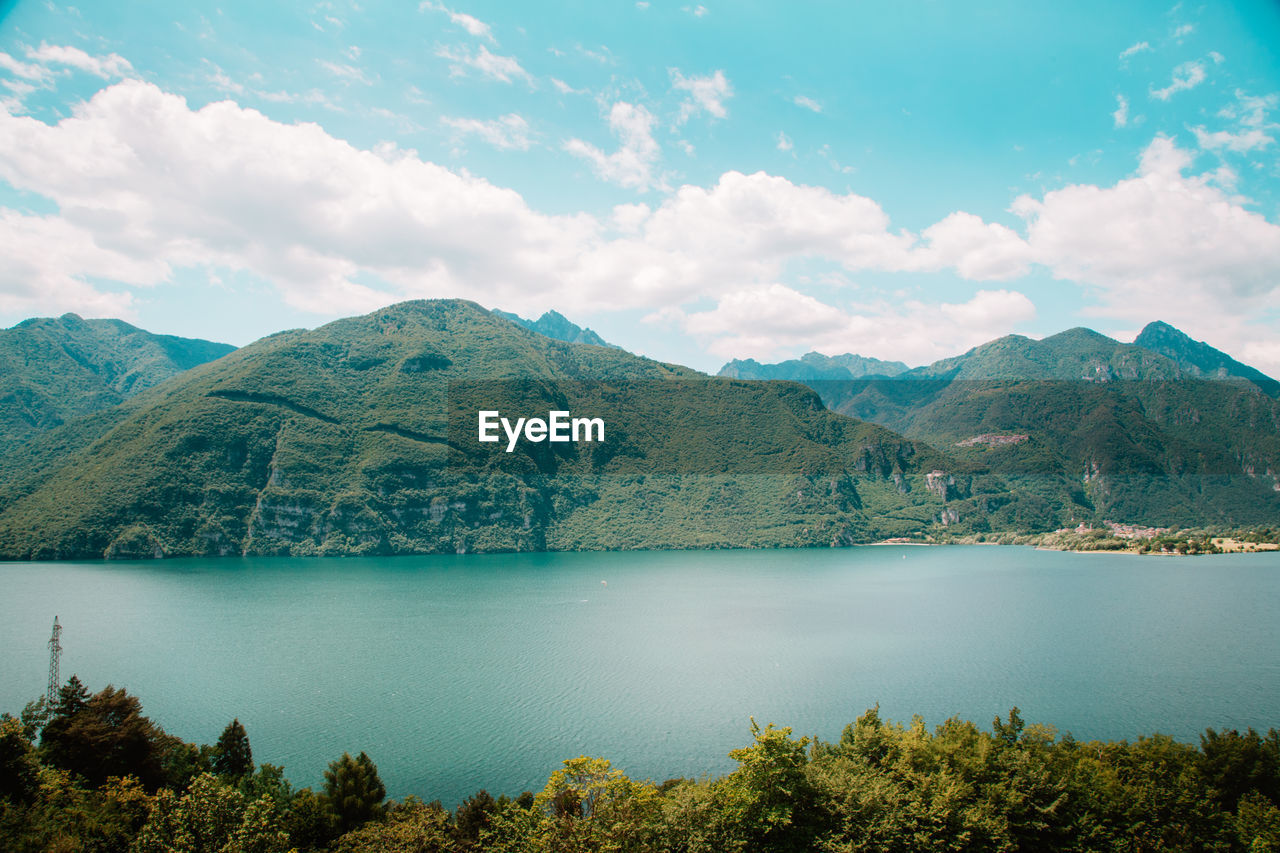 Natural landscape with green mountain peaks in summer