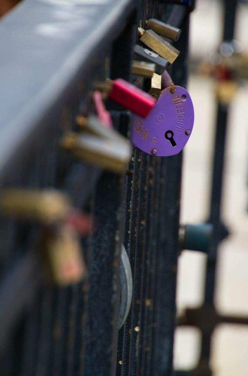 Padlocks attached on railing