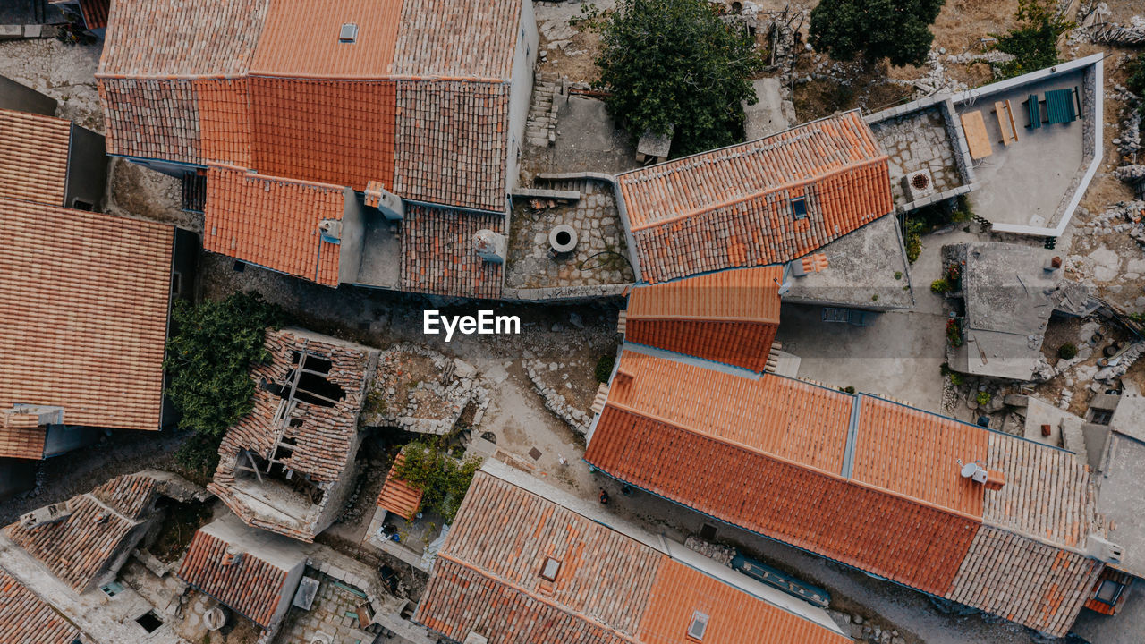 High angle view of buildings in city