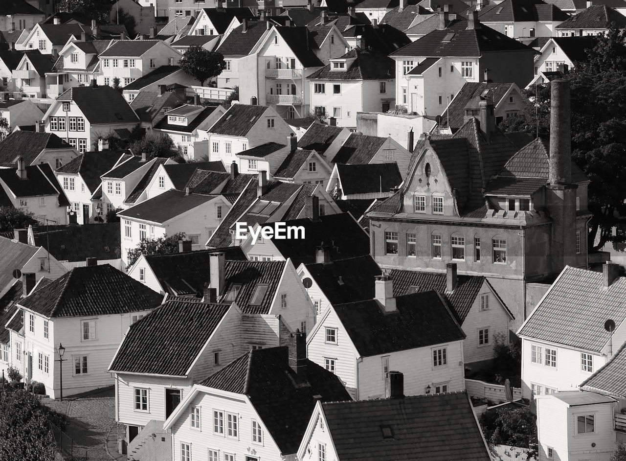 Monochromatic view of multitude of houses in the fjords in norway