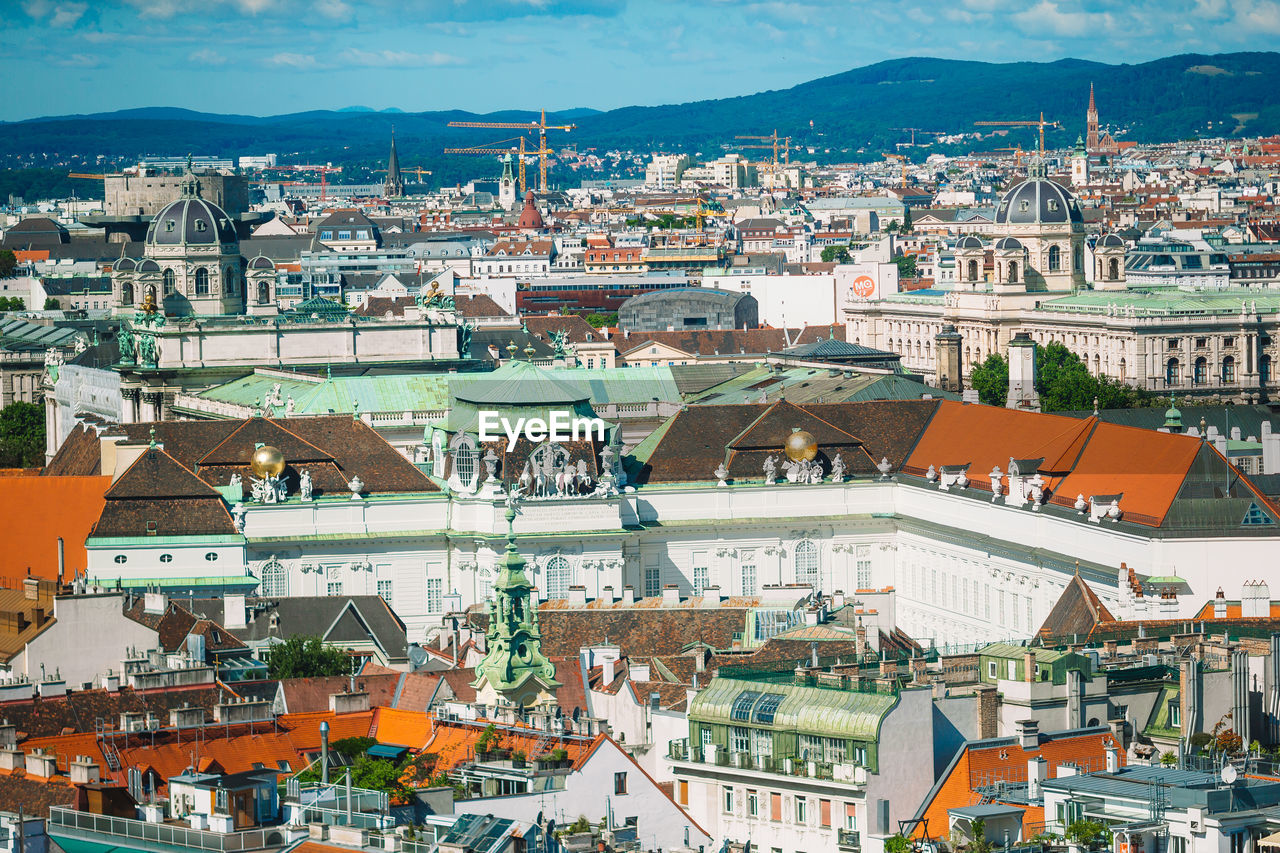 high angle view of buildings in city