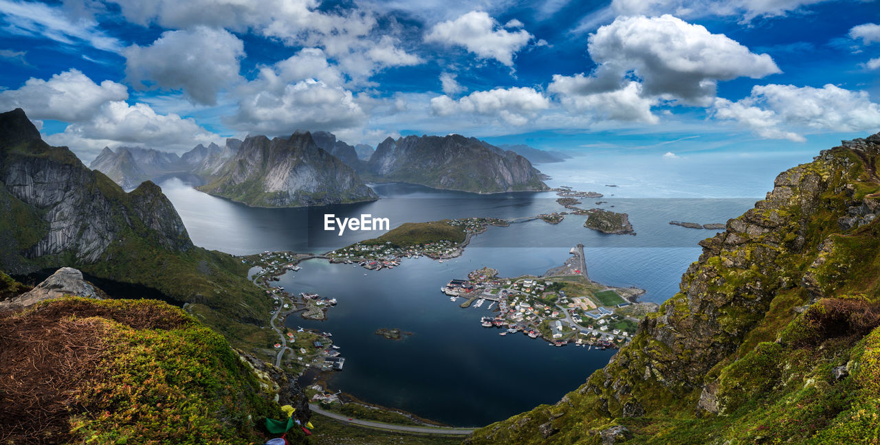 High angle view of islands against cloudscape