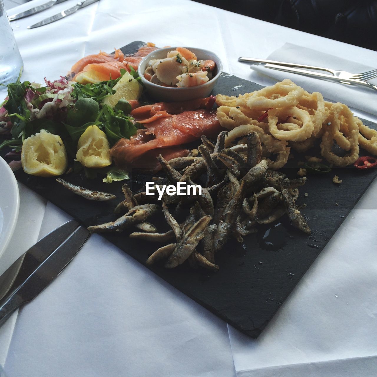 High angle view of meal served in plate