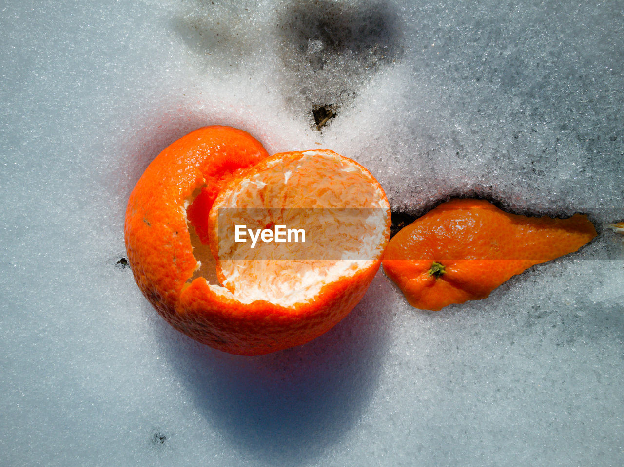 HIGH ANGLE VIEW OF ORANGE FRUIT ON WHITE BACKGROUND