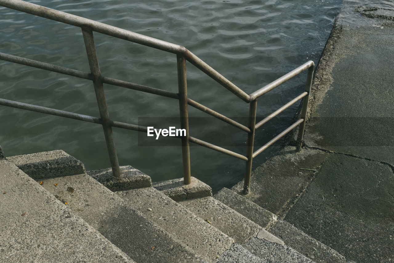 HIGH ANGLE VIEW OF STAIRCASE AT SWIMMING POOL