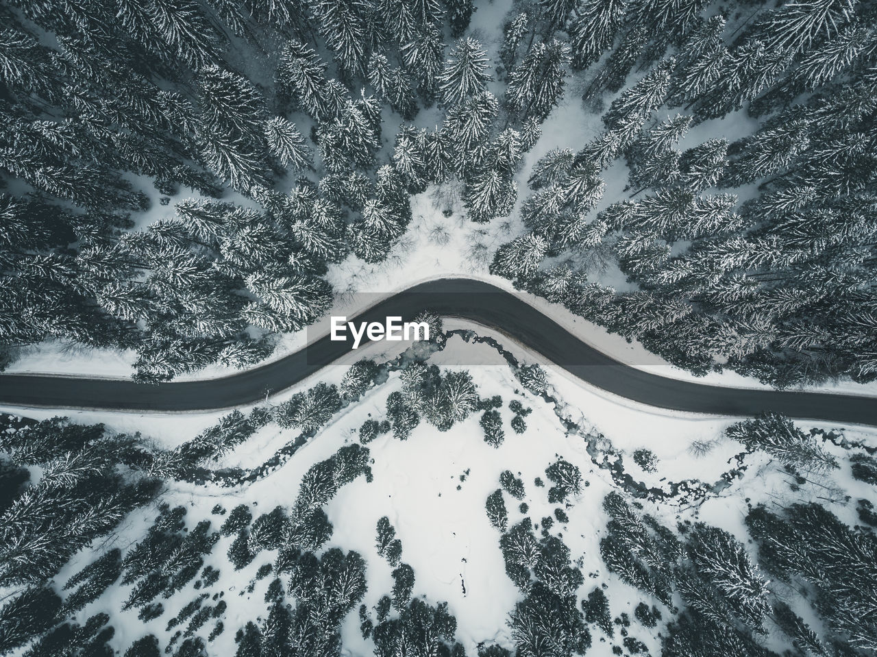 Aerial view of snow covered landscape