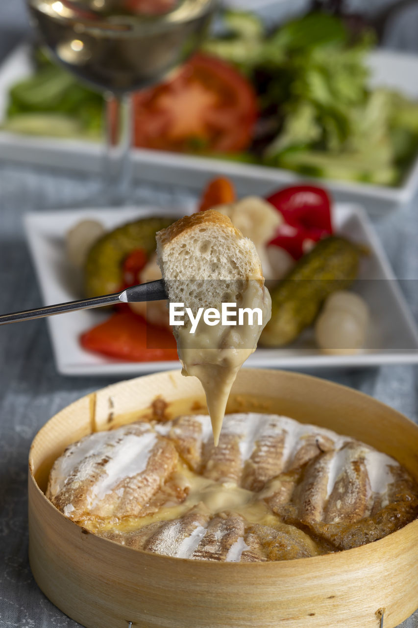 high angle view of food in bowl on table