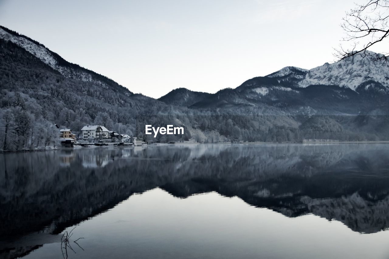 Reflection of mountains in lake against sky