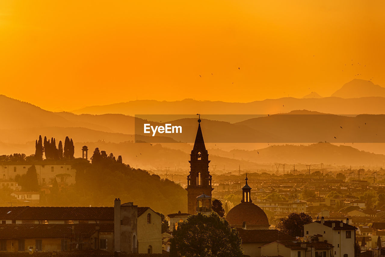 Sunset over the mountains at florence in italy