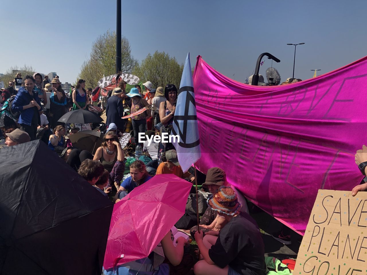Extinction rebellion protesters on waterloo bridge during the april 2019 protests. 