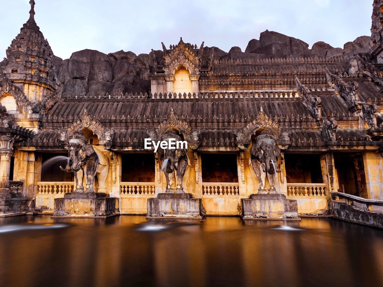 Fountain in front of historic building