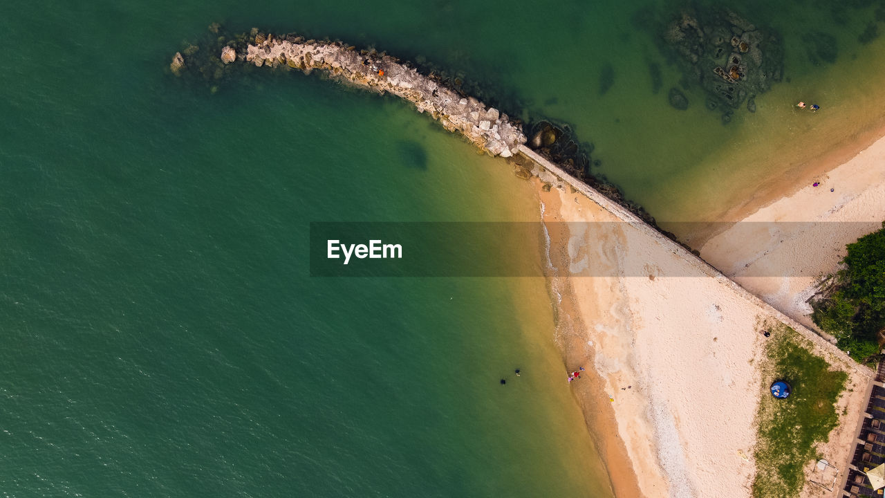 High angle topview of pattaya beach clear sand and sea