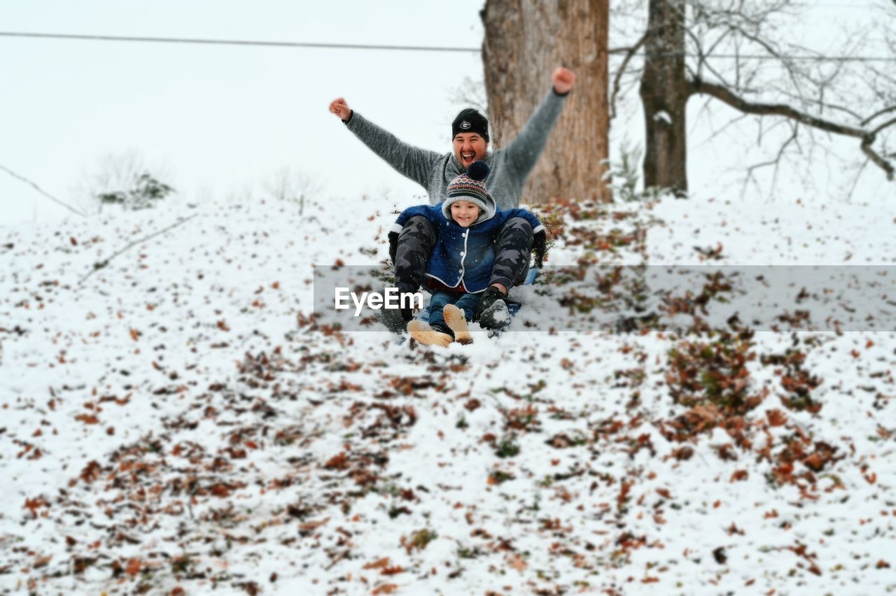 Sledding in the snow