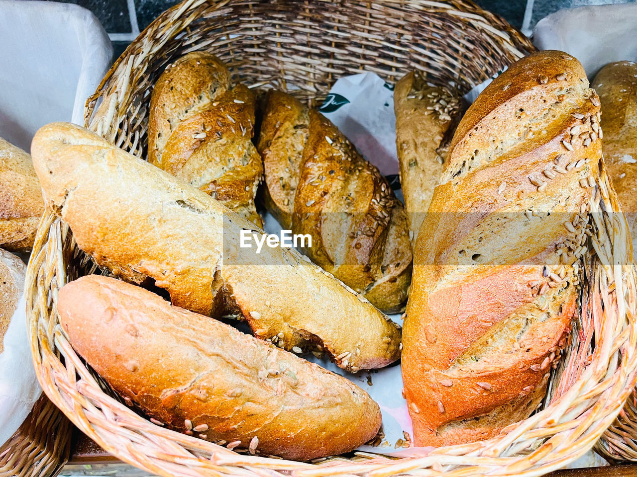 Traditional bread in baskets. food concept. copy space