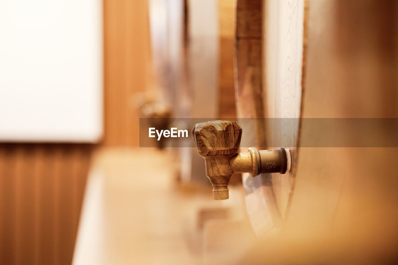 Close up of wooden faucet