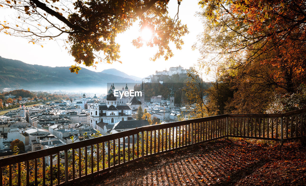 View of townscape against sky during autumn