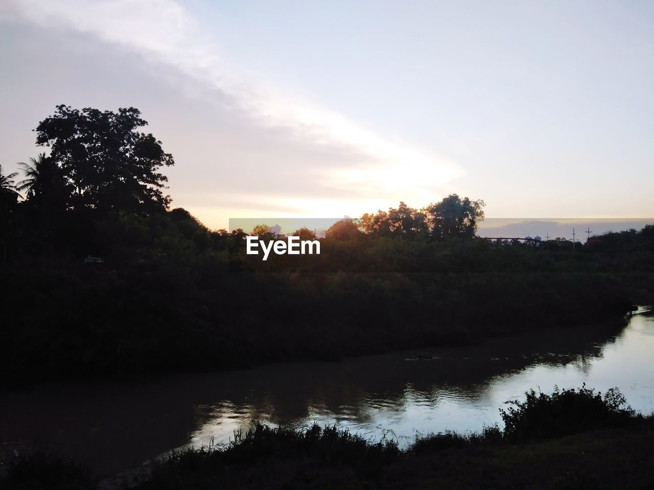 SCENIC VIEW OF LAKE IN FOREST AGAINST SKY