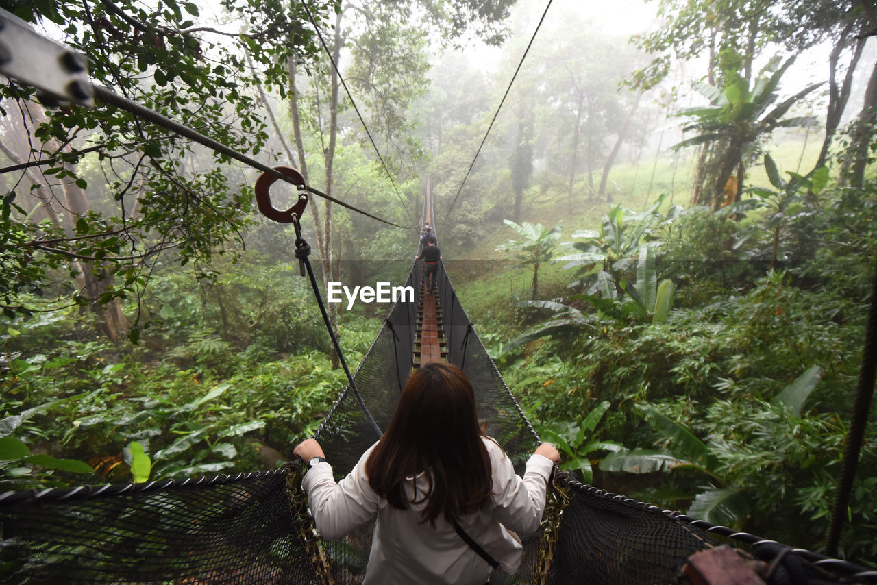 REAR VIEW OF WOMAN ON A FOREST