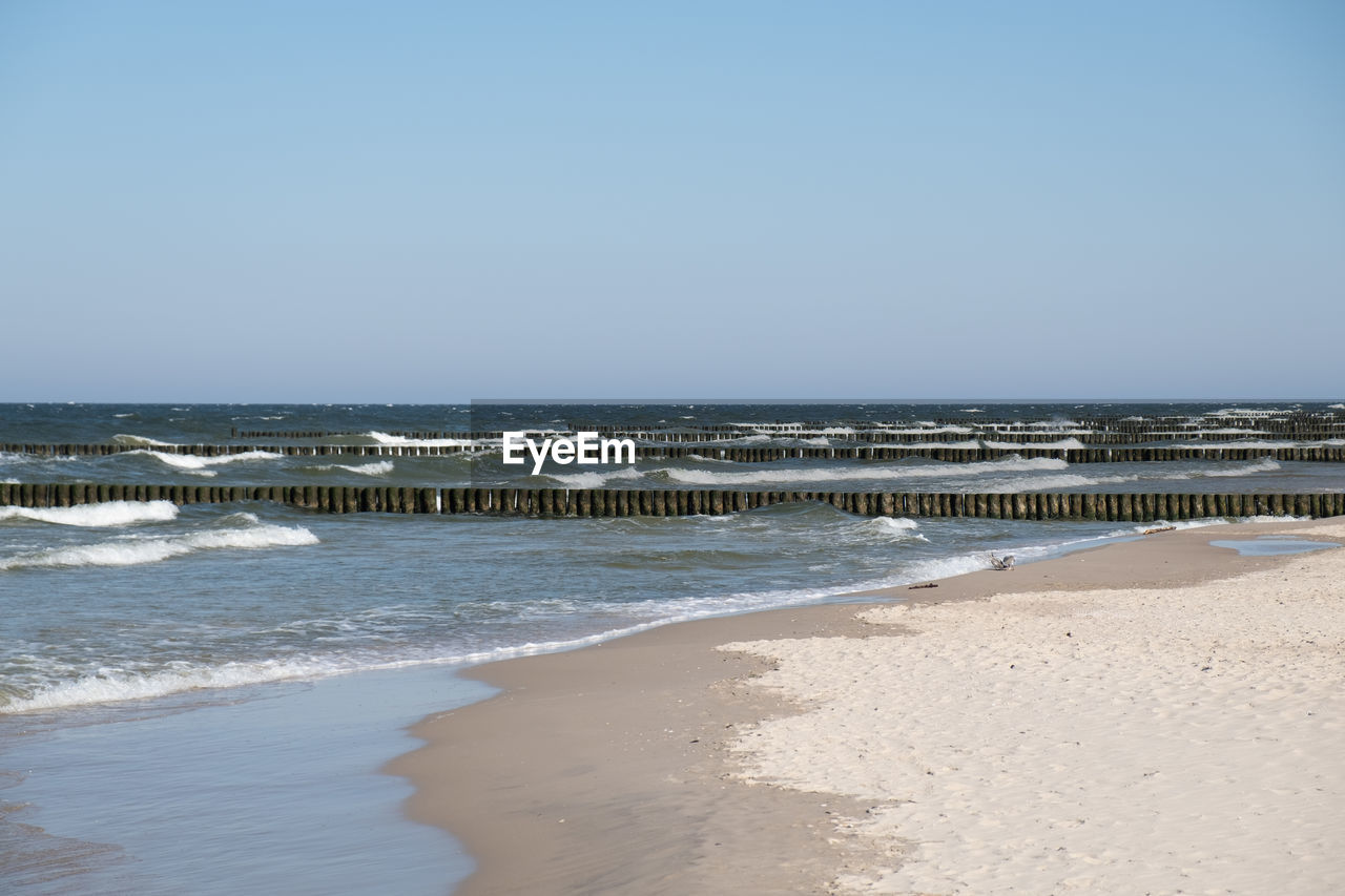 BEACH BY SEA AGAINST CLEAR SKY