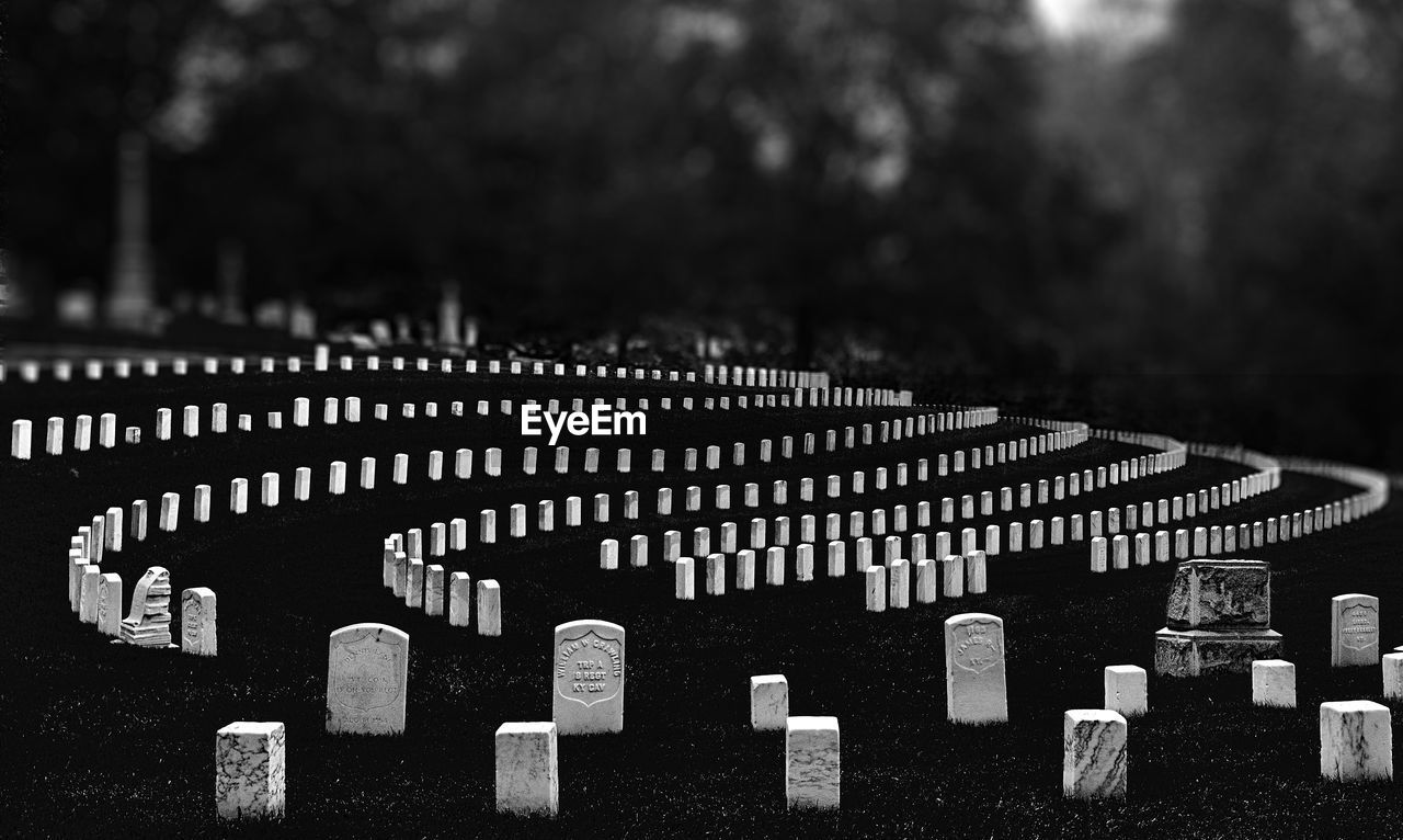 Tilt-shift image of tombstones at cave hill cemetery