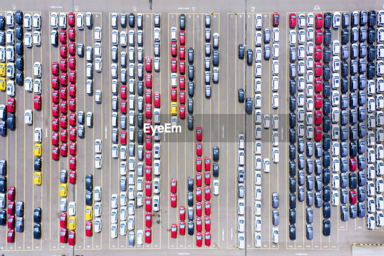 Aerial view of cars on parking lot
