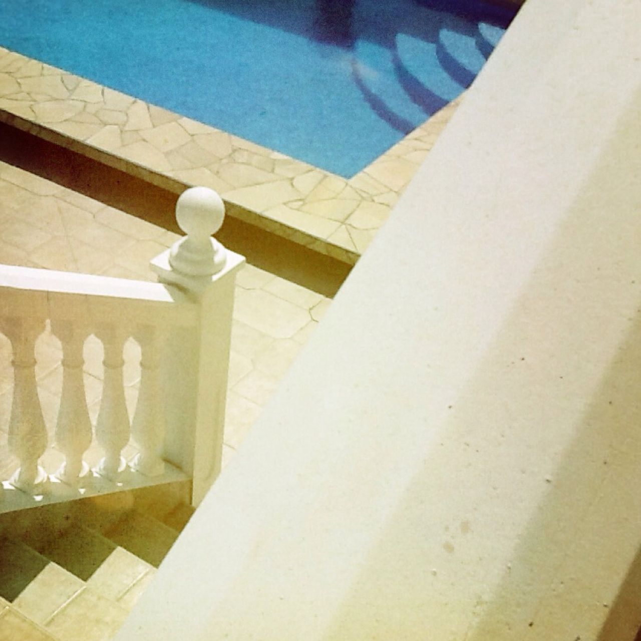 High angle view of steps leading to pool