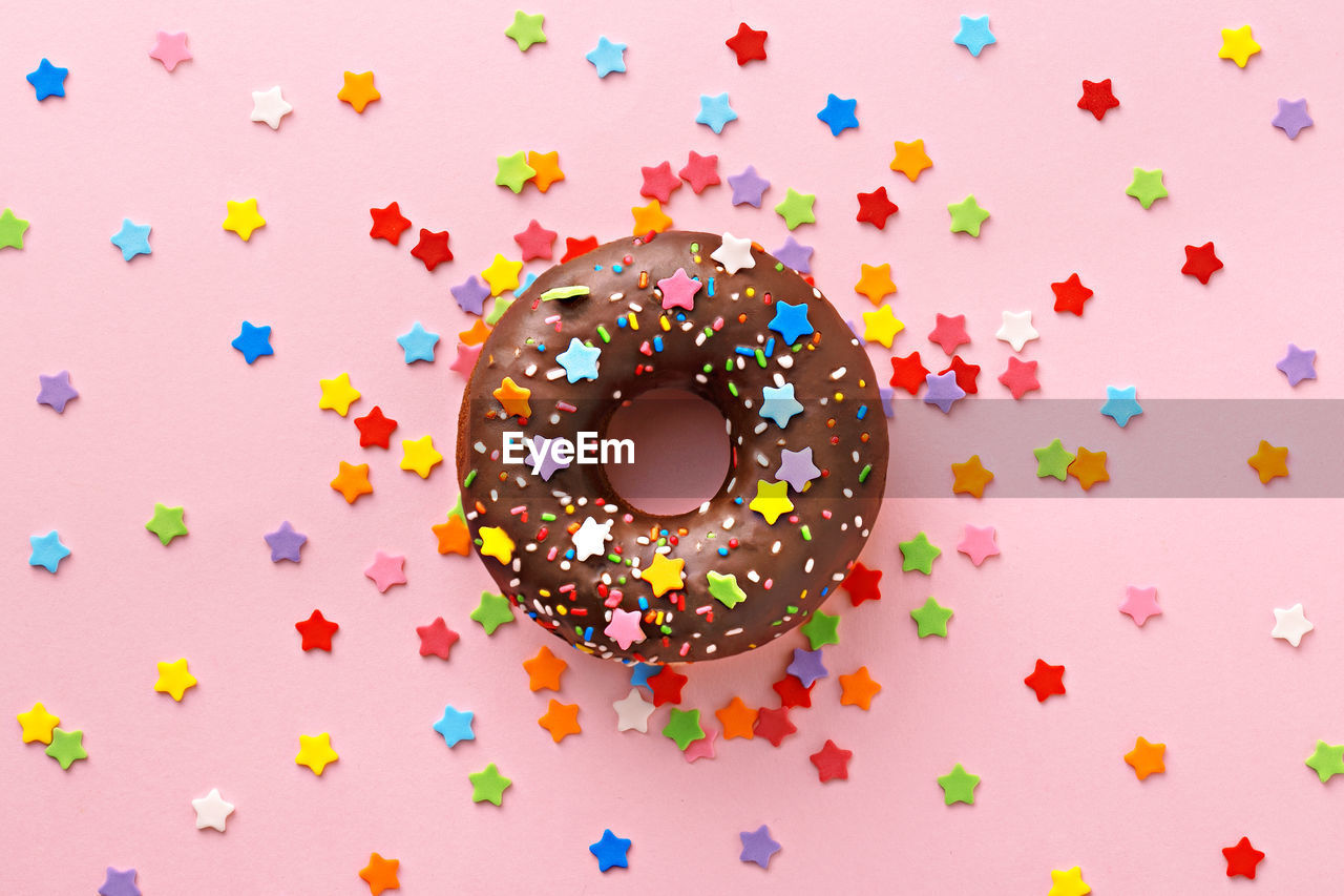 Directly above shot of donut decorated with stars