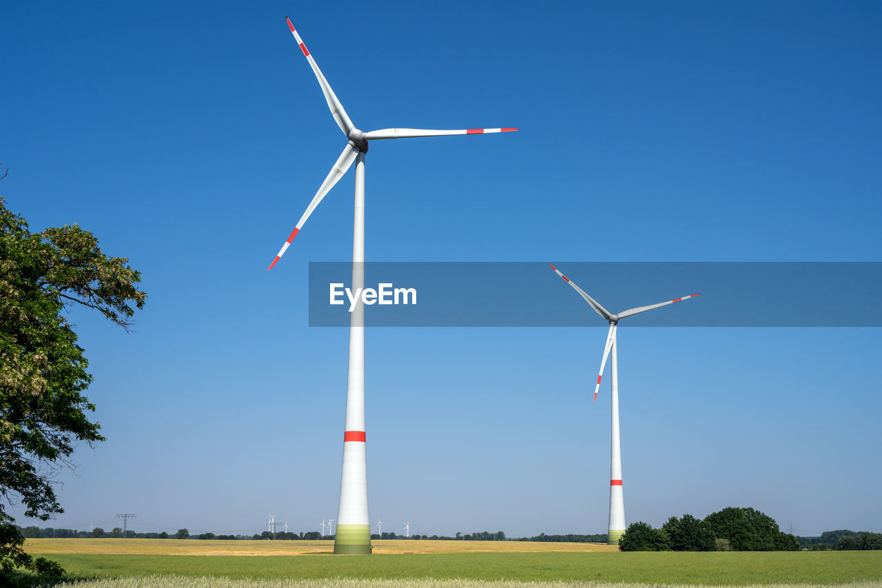 Wind turbines in a rural landscape seen in germany