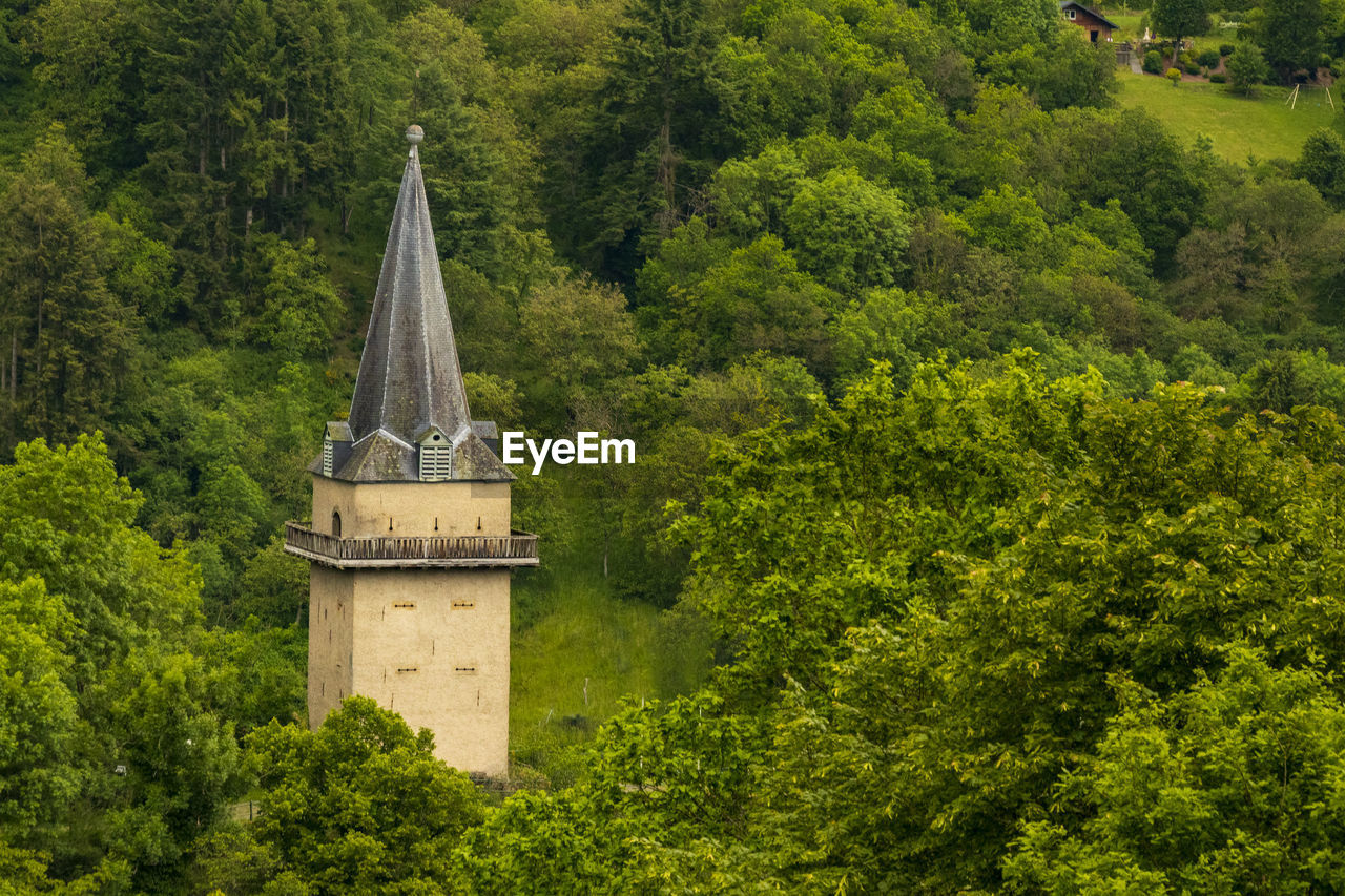 Panoramic view of a church amidst trees in forest
