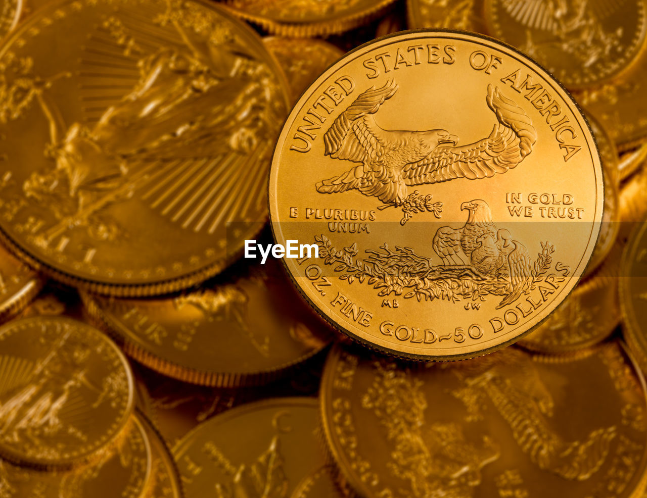 Close-up of gold colored coins