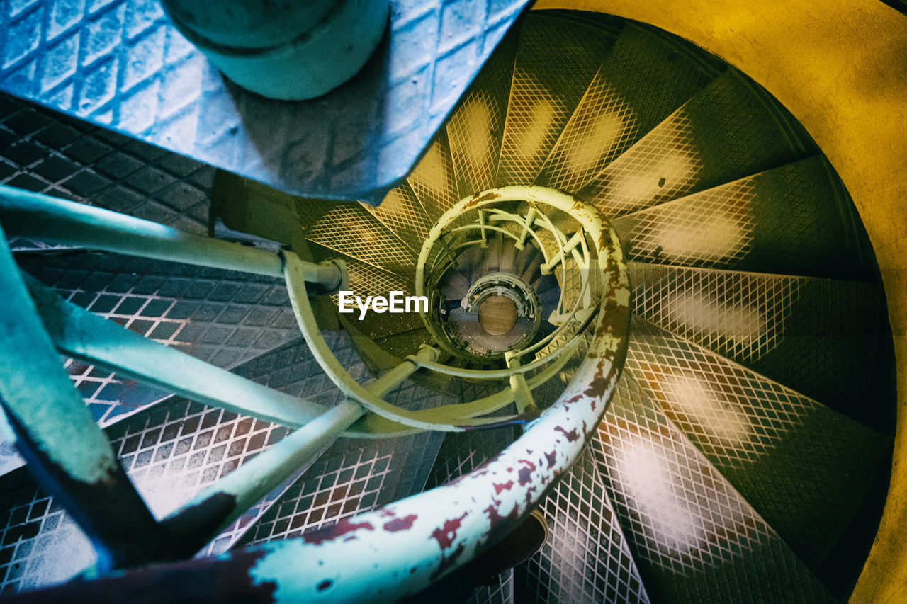 Directly above view of metallic spiral staircase