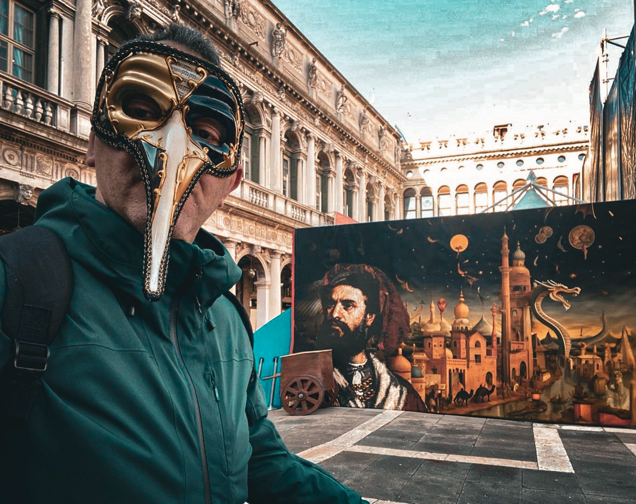 architecture, city, adult, building exterior, men, built structure, street, travel destinations, one person, person, mask, road, disguise, mask - disguise, sky, clothing, tourism, city life, human face, travel, nature, crowd, outdoors, arts culture and entertainment