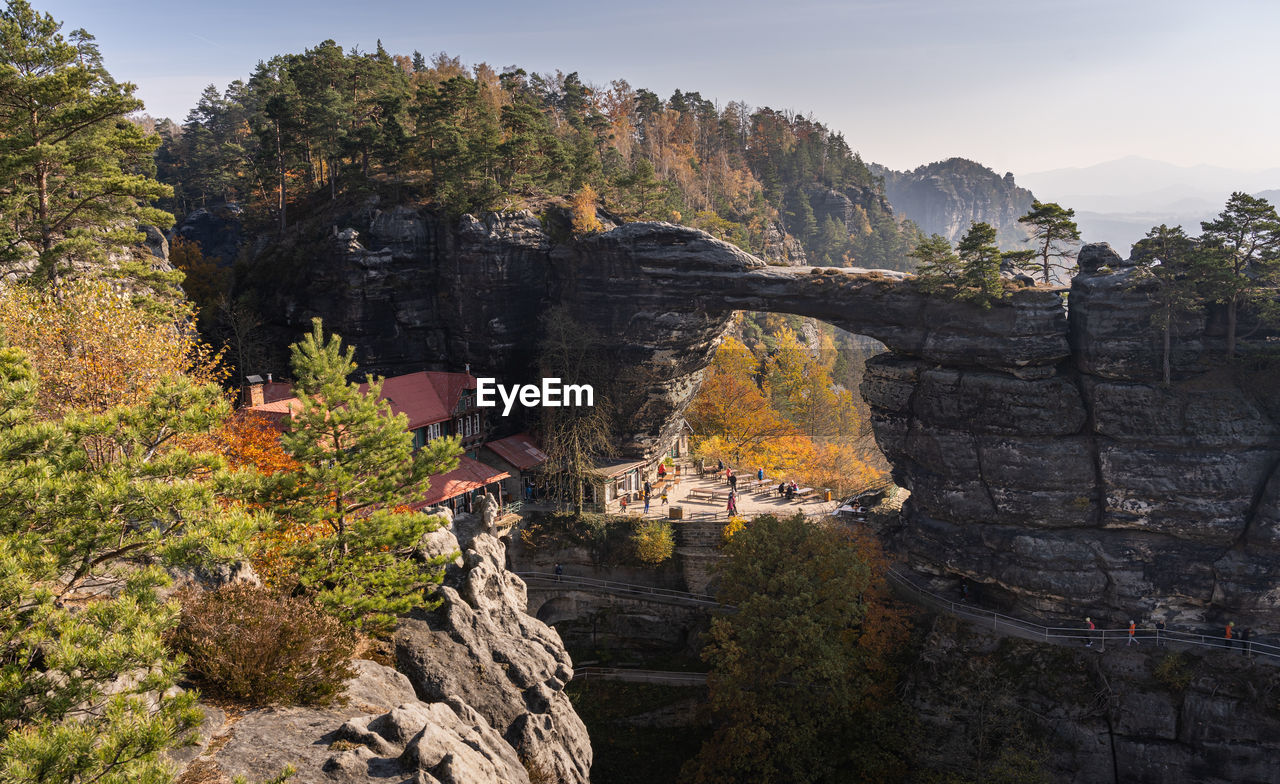 Scenic view of pravcicka brana - majestic rock arch in bohemian switzerland national park, czech rep