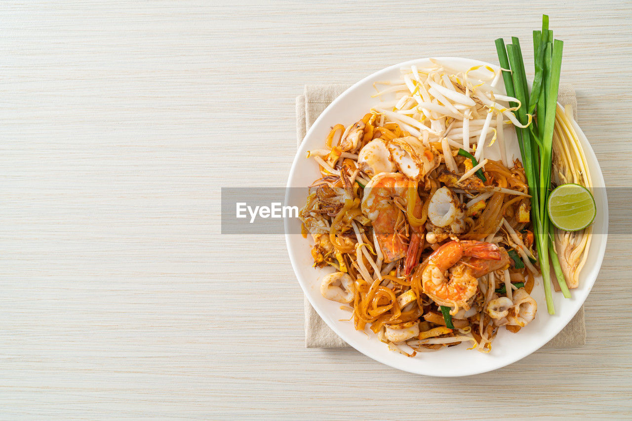 high angle view of food served in bowl on table