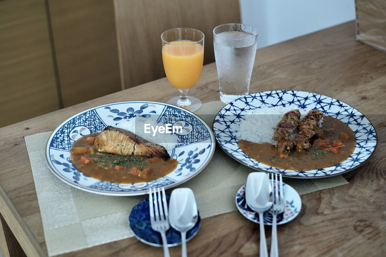 HIGH ANGLE VIEW OF BREAKFAST IN PLATE