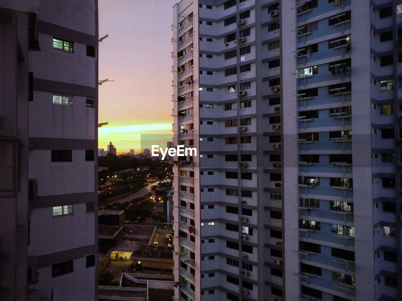 Cityscape against sky during sunset