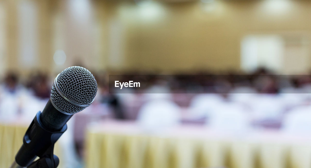 Close-up of microphone in conference