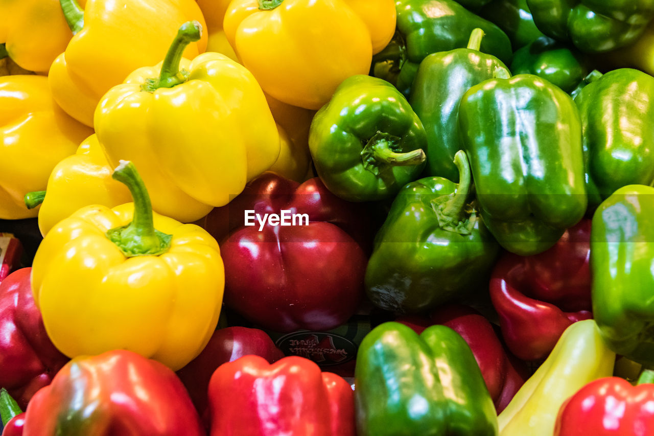 Sweet bell peppers red green and yellow