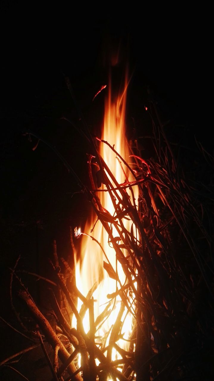 CLOSE-UP OF FIRE AT NIGHT