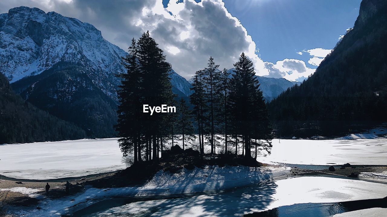 Scenic view of snowcapped mountains against sky