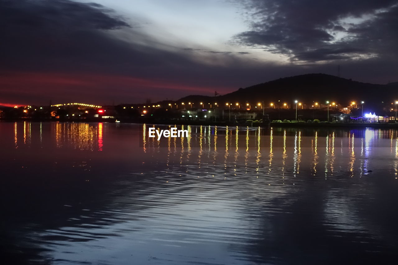 VIEW OF LAKE AGAINST SKY AT NIGHT