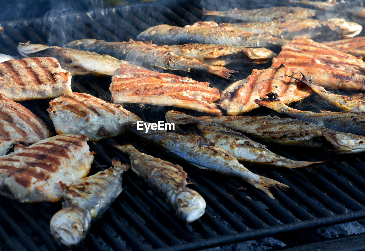 Grilled fish on charcoal