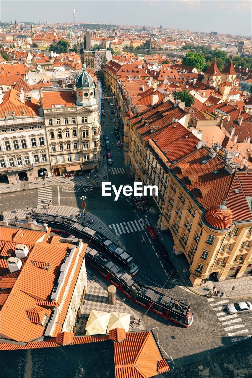 High angle view of buildings in city