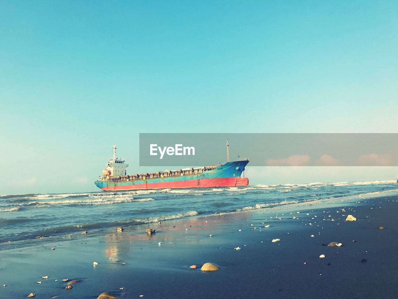 View of ship on sea against sky