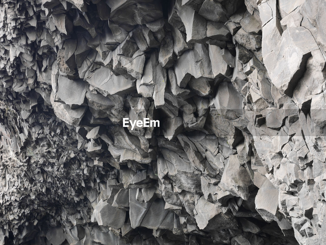 Full frame shot of basalt rock formation at halsanefshellir cave