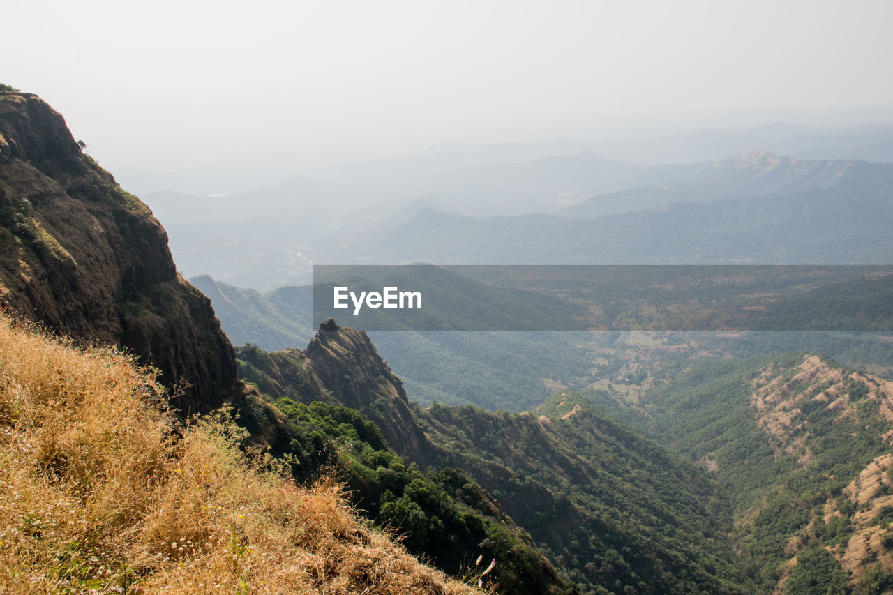 High angle view of valley against sky