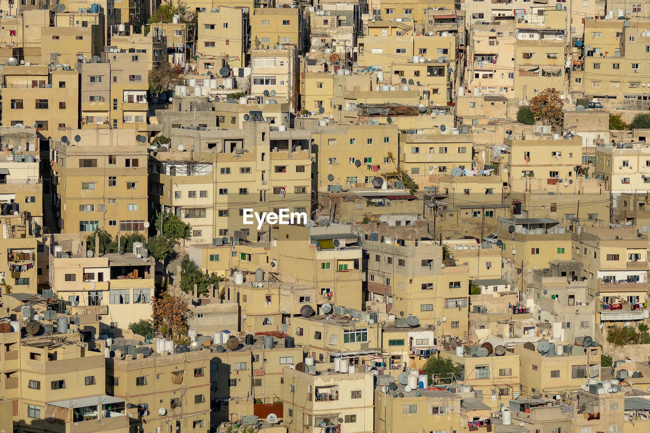 High angle view of residential buildings in city in jordan 